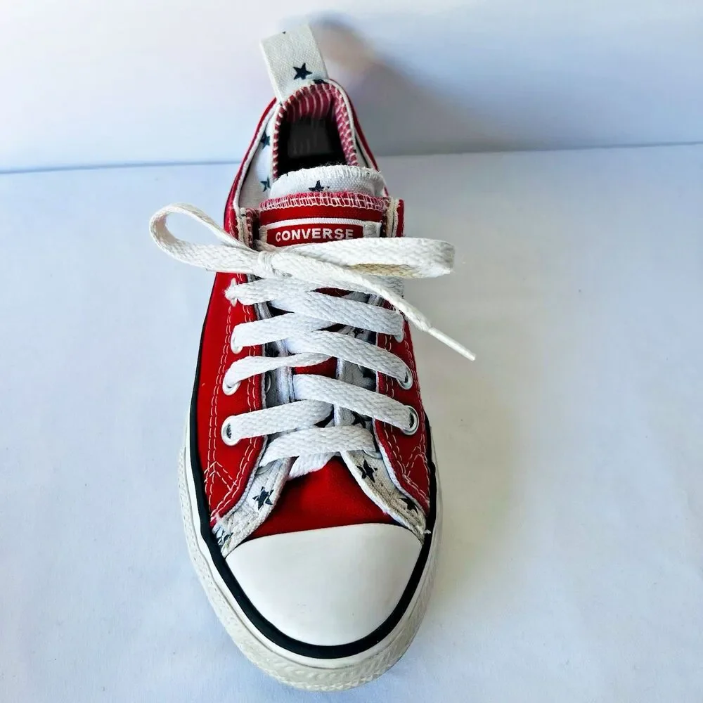 Converse All Stars Girls Size 13 Red White Blue Star Trim Double Upper Sneaker
